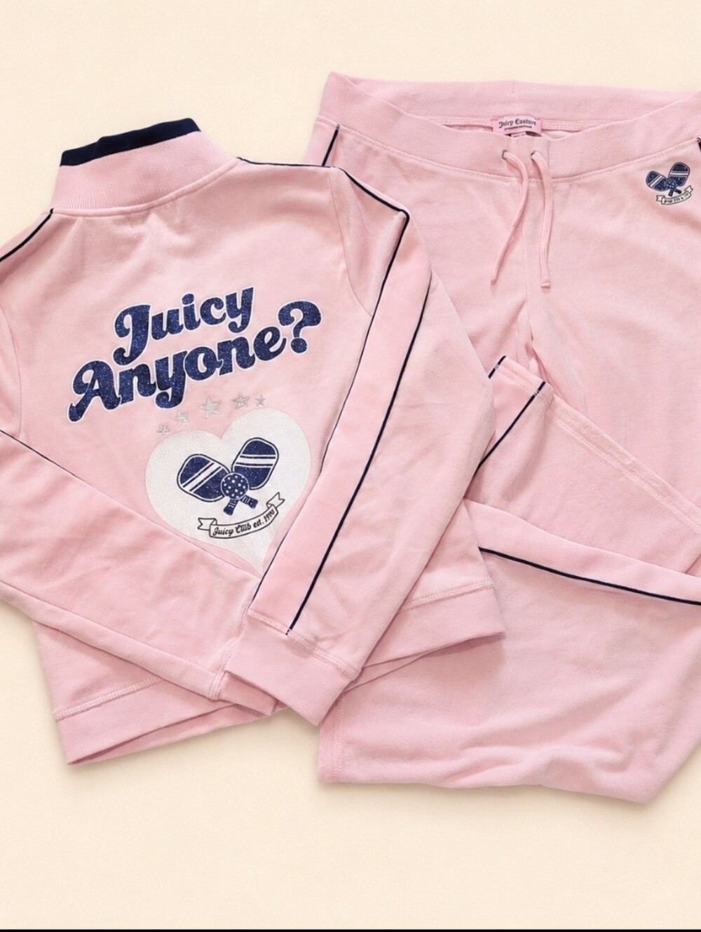 Juicy Couture "Juicy Anyone?" Pink Cotton Velour Zip Up Jacket & Pants Set - L